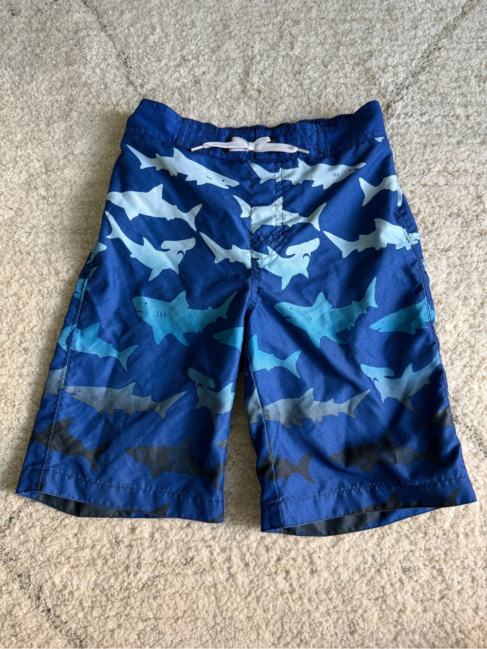 Gymboree Boy’s Blue Shark-Print Swim Trunks with Liner Size 7